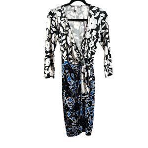 Maggy London Floral Wrap Midi Dress 3/4 Sleeve Women's Sz 4